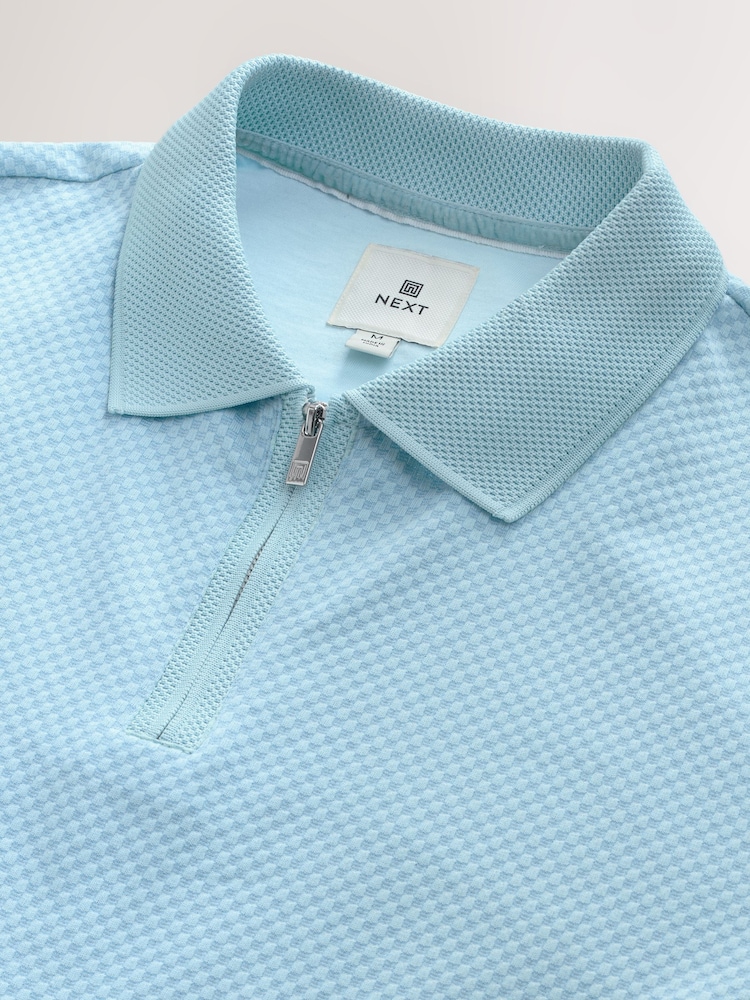 Blue Regular Fit Smart Quarter Zip Polo Shirt - Image 8 of 8 Blue Regular Fit Smart Quarter Zip Polo Shirt - Image 8 of 8