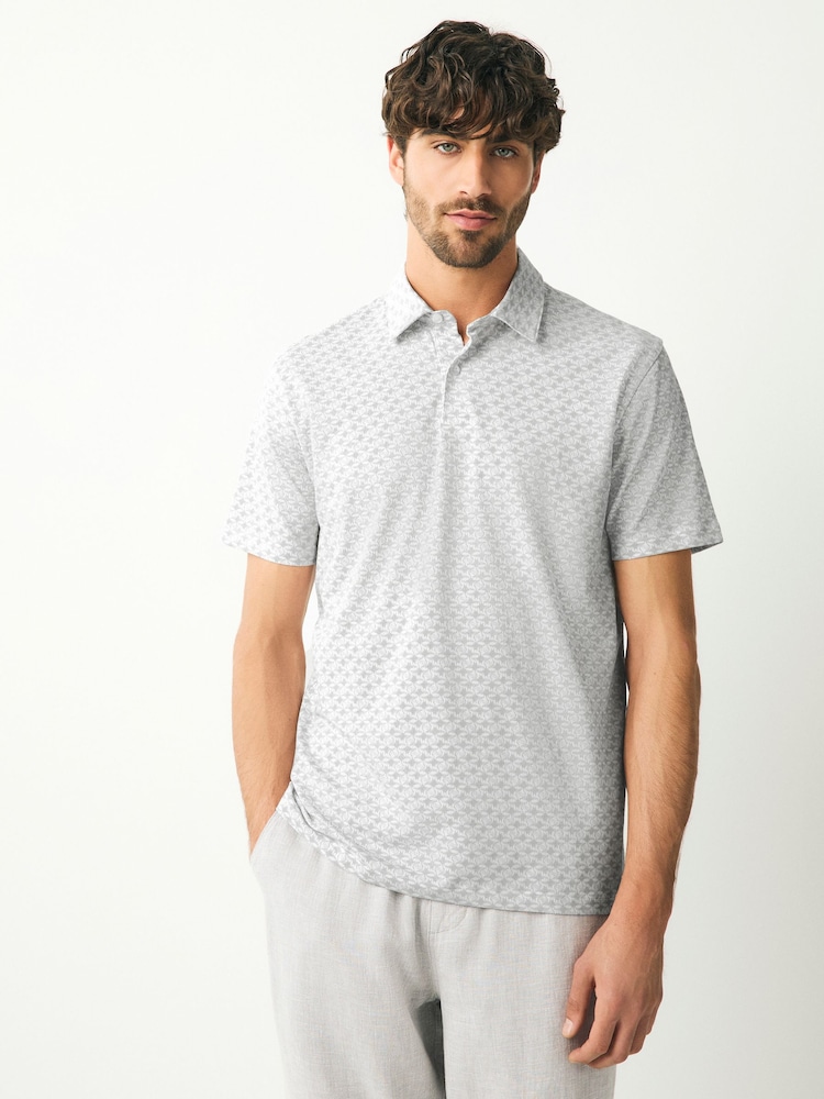 Grey Stingray Short Sleeve Print Polo Shirt - Image 1 of 7 Grey Stingray Short Sleeve Print Polo Shirt - Image 1 of 7