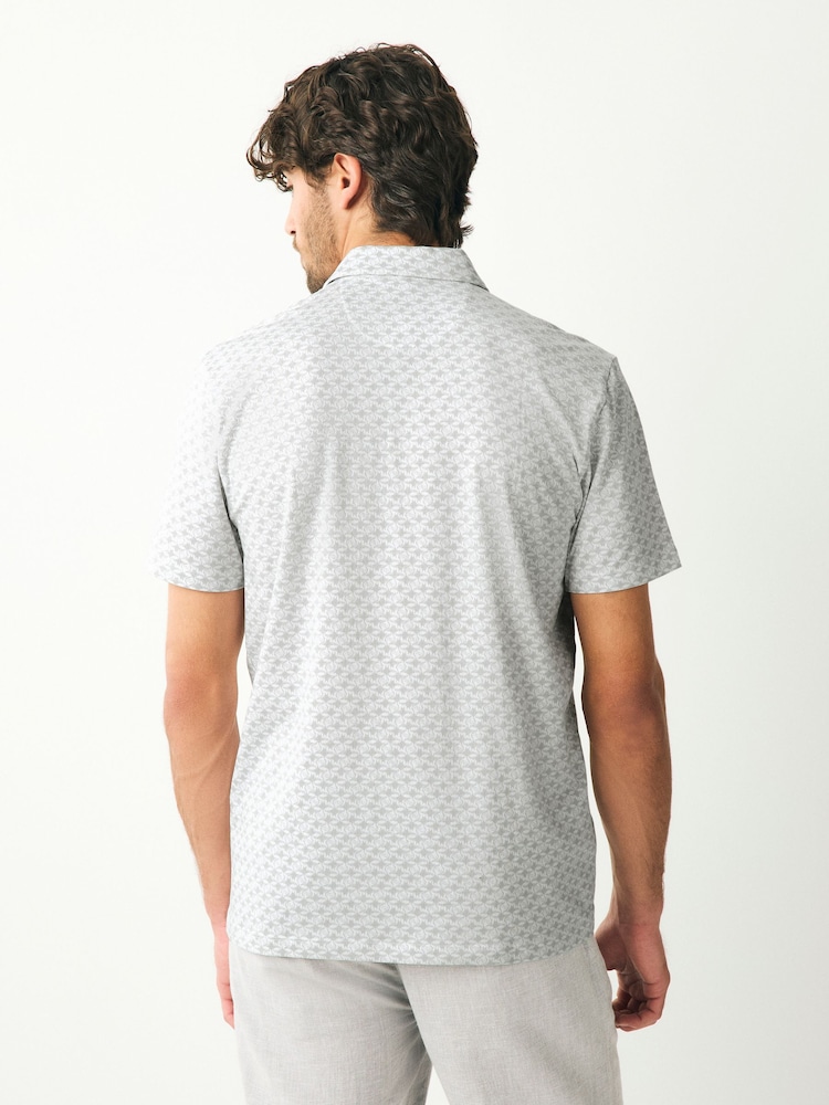 Grey Stingray Short Sleeve Print Polo Shirt - Image 2 of 7 Grey Stingray Short Sleeve Print Polo Shirt - Image 2 of 7