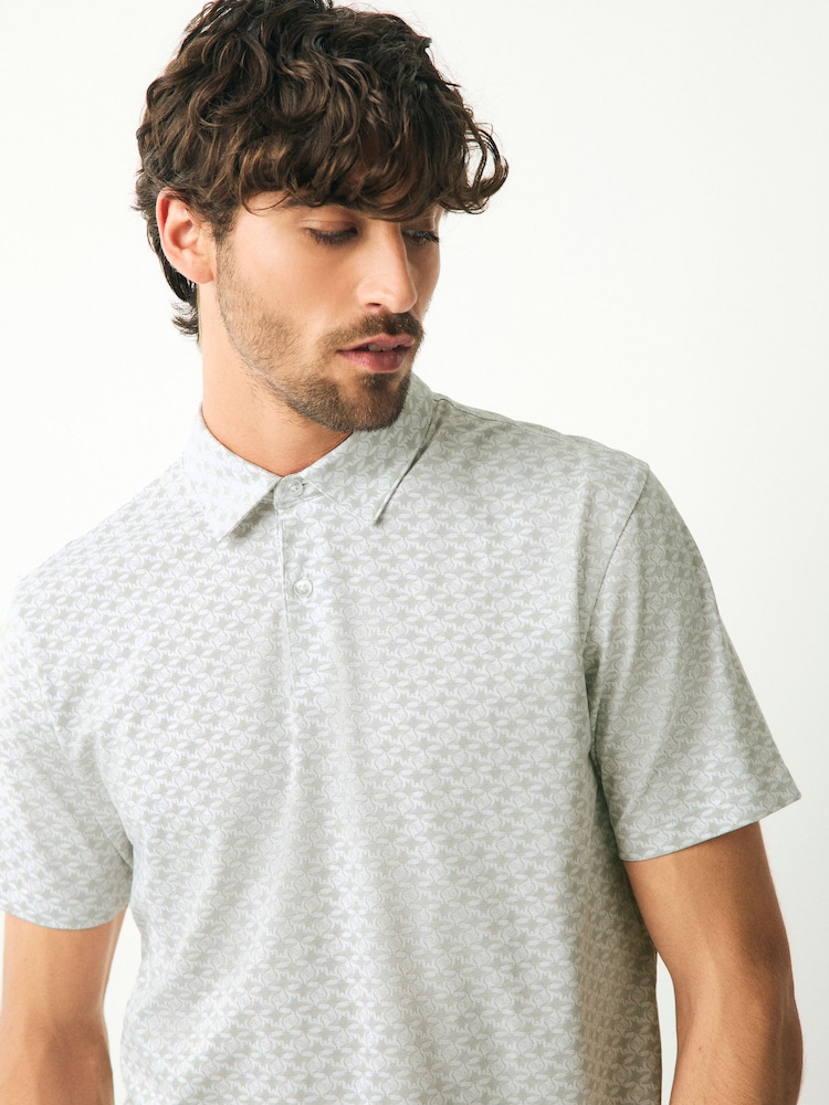 Grey Stingray Short Sleeve Print Polo Shirt - Image 3 of 7