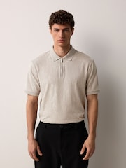 Neutral Floral Pattern Quarter Zip Polo Shirt - Image 1 of 5