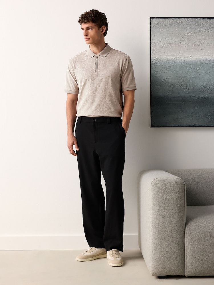 Neutral Floral Pattern Quarter Zip Polo Shirt - Image 2 of 5 Neutral Floral Pattern Quarter Zip Polo Shirt - Image 2 of 5