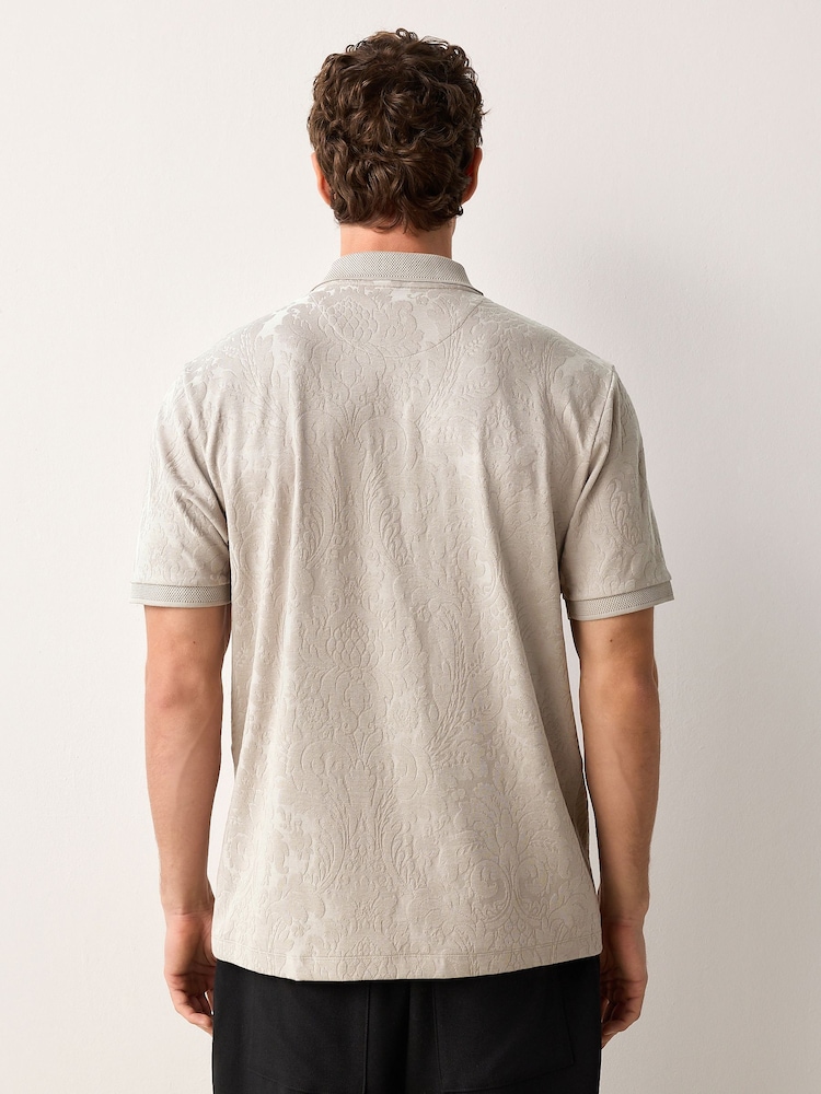 Neutralny z motywem kwiatowym - Pattern Quarter Zip Polo Shirt - Image 3 of 5