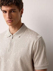 Neutral Floral Pattern Quarter Zip Polo Shirt - Image 4 of 5