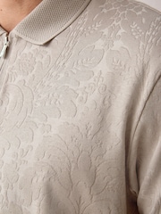 Neutral Floral Pattern Quarter Zip Polo Shirt - Image 5 of 5