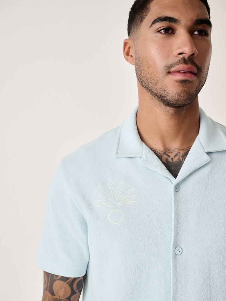 Blue Embroidery Graphic Print Jersey Shirt - Image 1 of 12 Blue Embroidery Graphic Print Jersey Shirt - Image 1 of 12