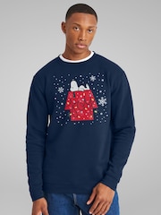 All + Every Blue Mens Peanuts Christmas Snoopy Festive Lights Snowflakes  Sweatshirt - Image 1 of 4