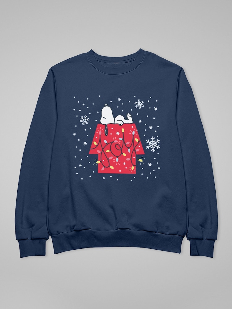 All + Every Blue Mens Peanuts Christmas Snoopy Festive Lights Snowflakes  Sweatshirt - Image 2 of 4