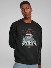 All + Every Blue Mens Official Volkswagen Christmas Camper White Text Sweatshirt - Image 1 of 4