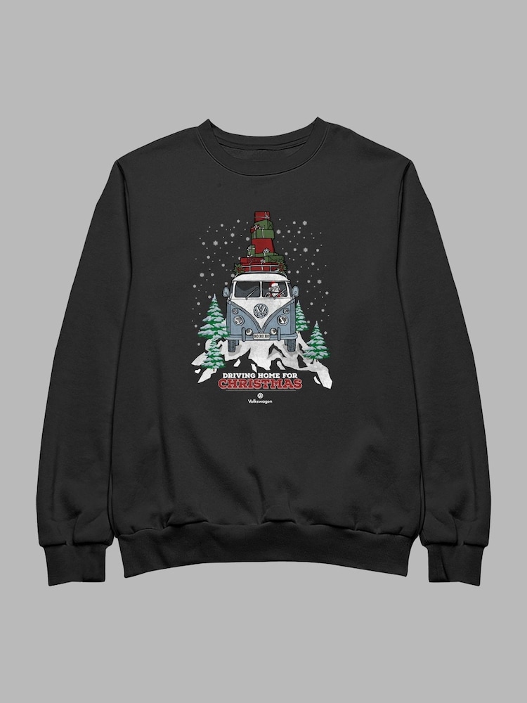 All + Every Blue Mens Official Volkswagen Christmas Camper White Text Sweatshirt - Image 3 of 4