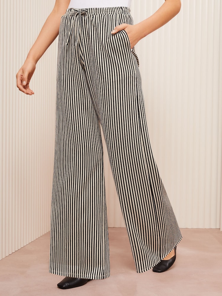 Friends Like These Cream Stripe Crinkle Jersey Wide Leg Trousers - Image 1 of 5 Friends Like These Cream Stripe Crinkle Jersey Wide Leg Trousers - Image 1 of 5