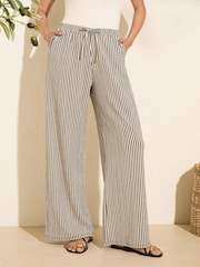 Friends Like These Cream Stripe Crinkle Jersey Wide Leg Trousers - Image 2 of 5