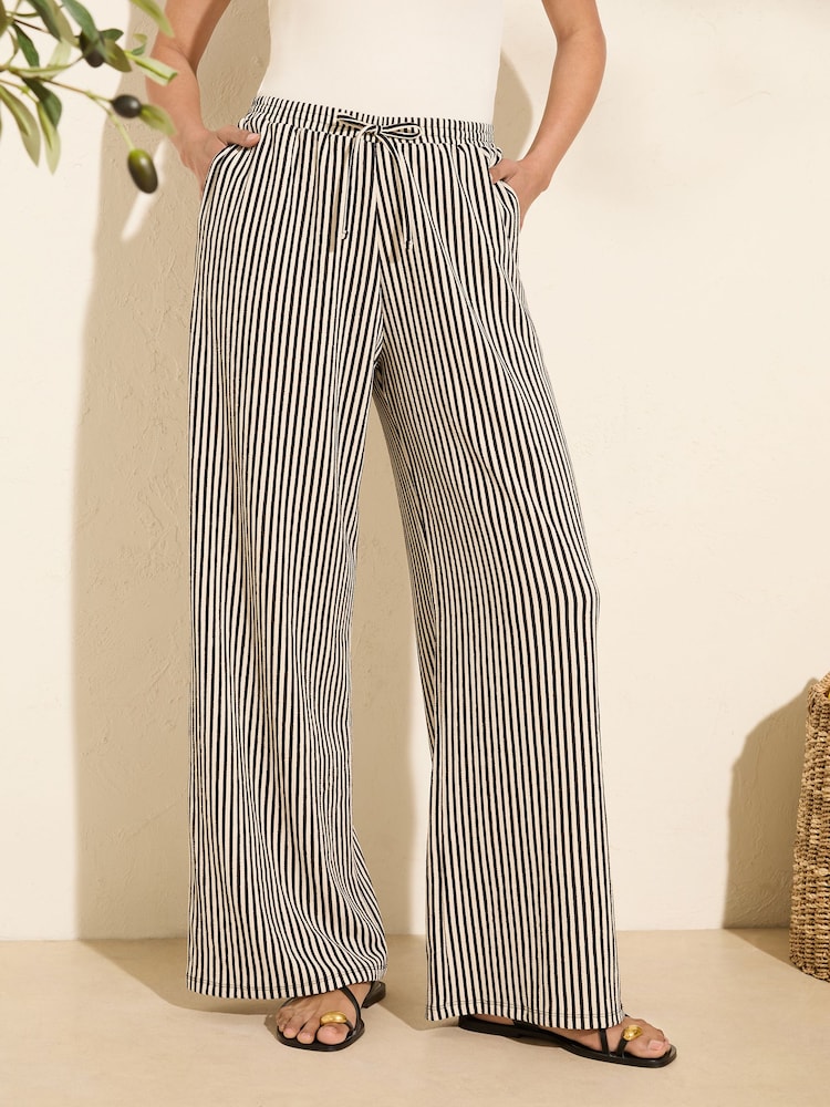 Friends Like These Cream Stripe Crinkle Jersey Wide Leg Trousers - Image 2 of 5