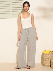 Friends Like These Cream Stripe Crinkle Jersey Wide Leg Trousers - Image 4 of 5
