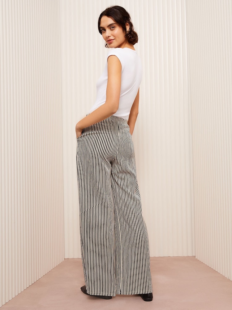 Friends Like These Cream Stripe Crinkle Jersey Wide Leg Trousers - Image 4 of 5