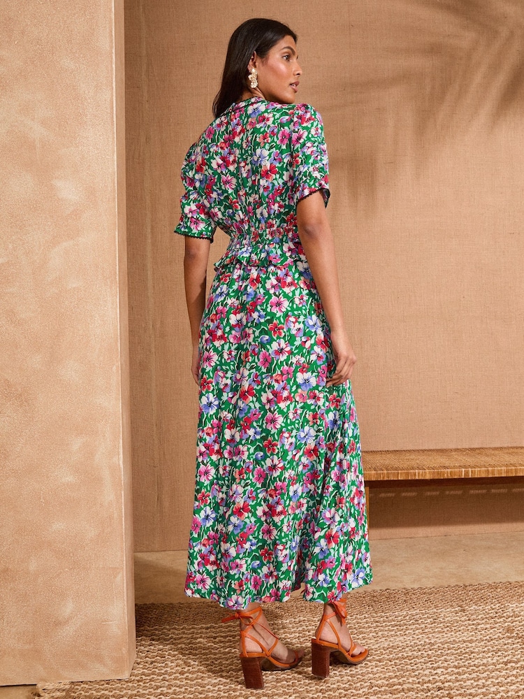 Floral vert - Robe mi-longue Love & Roses Peplum Tea - Image 3 of 4