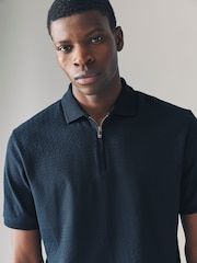 Navy Regular Fit Smart Quarter Zip Polo Shirt - Image 1 of 7