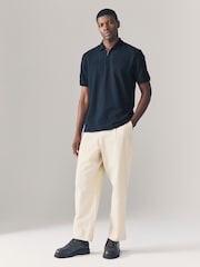 Navy Regular Fit Smart Quarter Zip Polo Shirt - Image 2 of 7