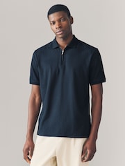 Navy Regular Fit Smart Quarter Zip Polo Shirt - Image 3 of 7