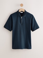 Navy Regular Fit Smart Quarter Zip Polo Shirt - Image 5 of 7