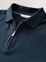 Navy Regular Fit Smart Quarter Zip Polo Shirt - Image 6 of 7