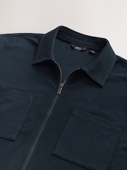 Navy Blue Textured Zip Through Polo Shirt - Image 6 of 7