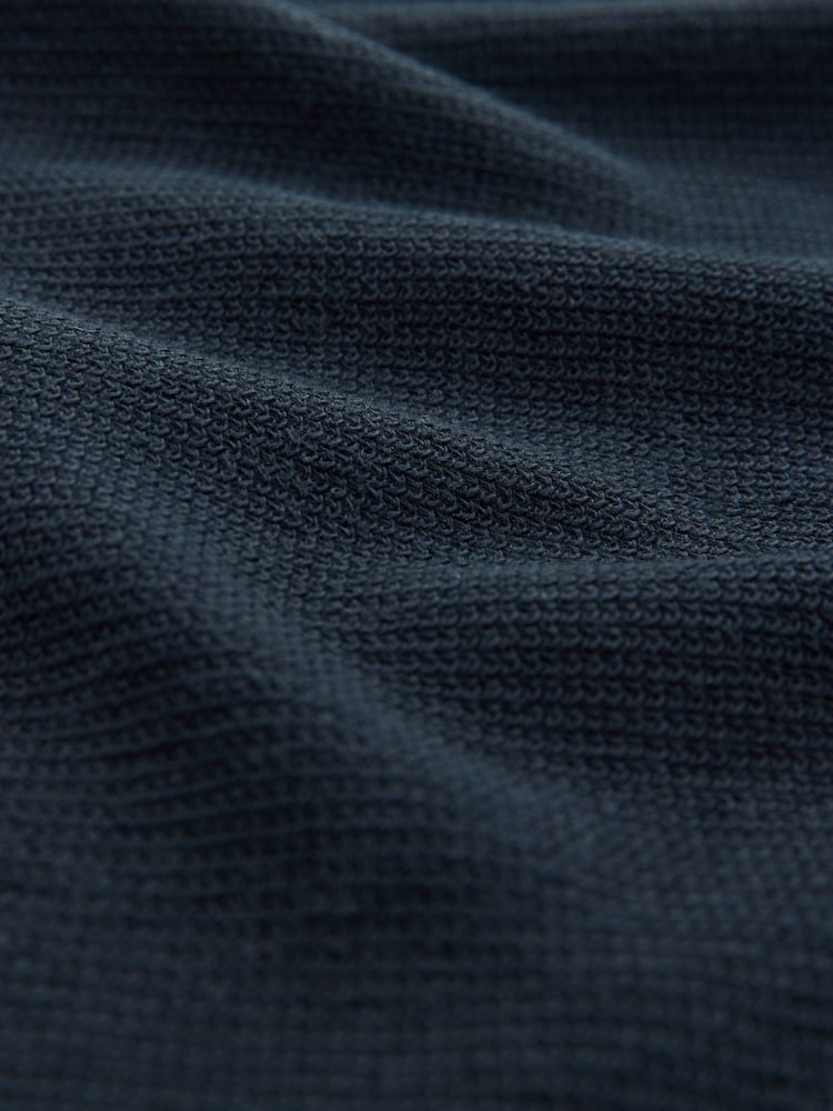 Navy Blue Textured Zip Through Polo Shirt - Image 7 of 7