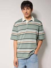 Verde - Short Sleeve Stripe Rugby 100% Cotton Shirt - Imagen 1 de 8