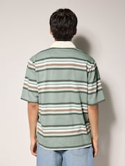 Verde - Short Sleeve Stripe Rugby 100% Cotton Shirt - Imagen 3 de 8