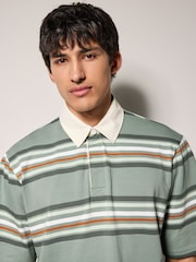 Verde - Short Sleeve Stripe Rugby 100% Cotton Shirt - Imagen 4 de 8