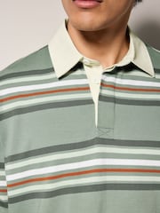 Verde - Short Sleeve Stripe Rugby 100% Cotton Shirt - Imagen 5 de 8