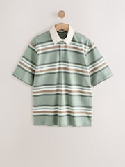 Verde - Short Sleeve Stripe Rugby 100% Cotton Shirt - Imagen 6 de 8