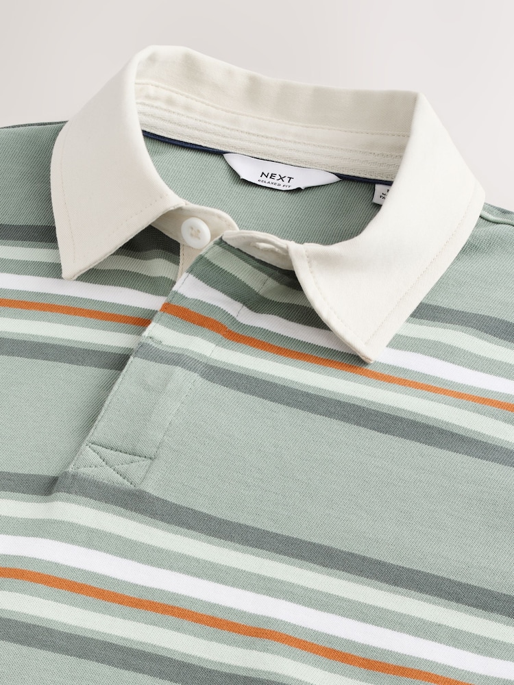 Verde - Short Sleeve Stripe Rugby 100% Cotton Shirt - Imagen 8 de 8