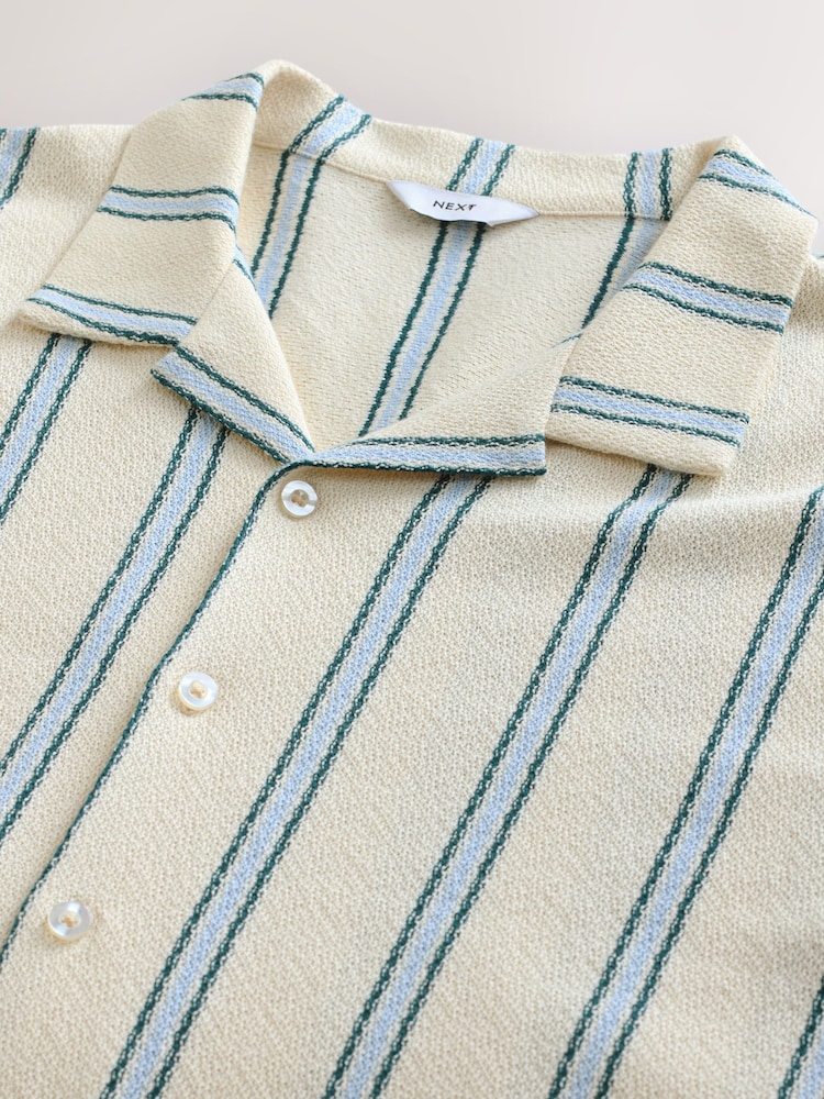 Ecru/Blue Textured Stripe Jersey Shirt - Image 7 of 7