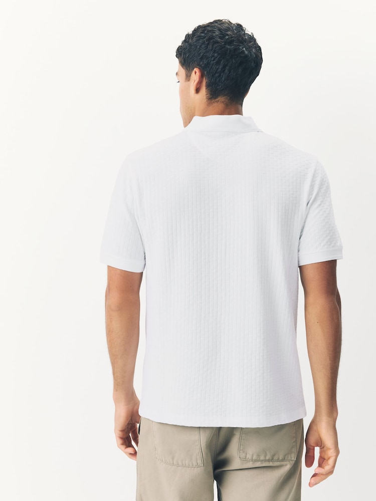 Bela - Teksturirana polo majica z zadrgo - Slika 2 iz 7 Bela - Teksturirana polo majica z zadrgo - Slika 2 iz 7