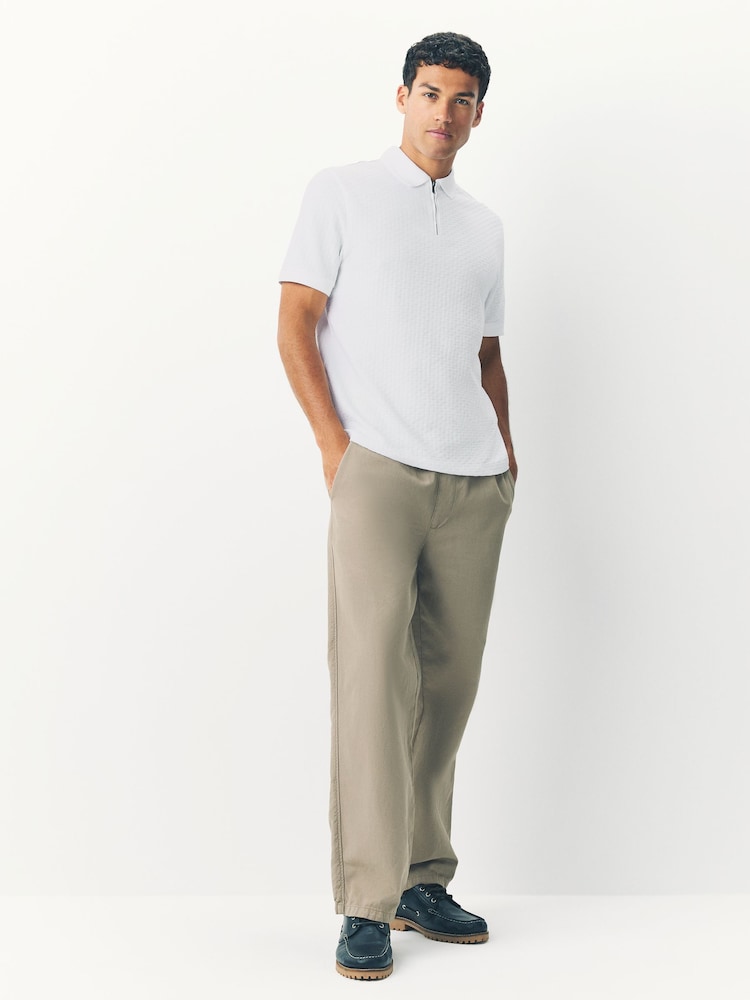 White Textured Zip Neck Polo Shirt - Image 3 of 7