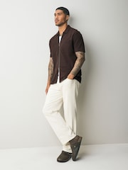 Brown Textured Zip Through Polo Shirt - Image 2 of 7