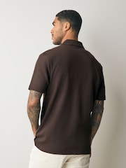 Brown Textured Zip Through Polo Shirt - Image 3 of 7