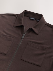 Brown Textured Zip Through Polo Shirt - Image 6 of 7