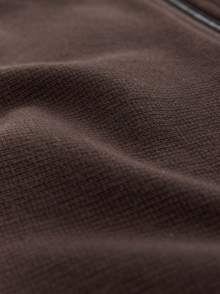 Brown Textured Zip Through Polo Shirt - Image 7 of 7