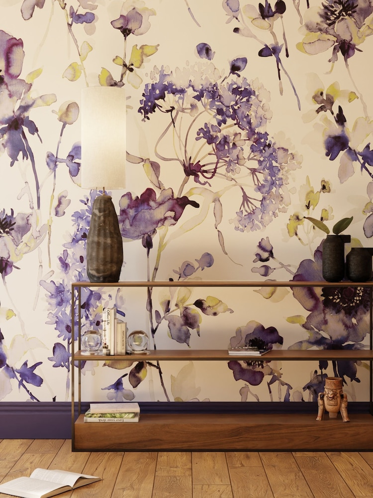 Art For The Home Blue Green Watercolour Floral Fixed Size 4M Mural - Image 1 of 2