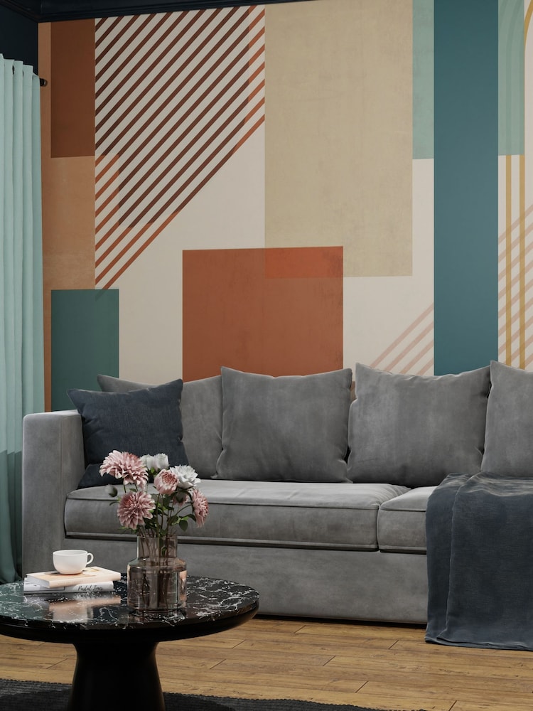 Art For The Home Teal Terracotta Graphic Fixed Size 3M Mural - Image 1 of 3 Art For The Home Teal Terracotta Graphic Fixed Size 3M Mural - Image 1 of 3