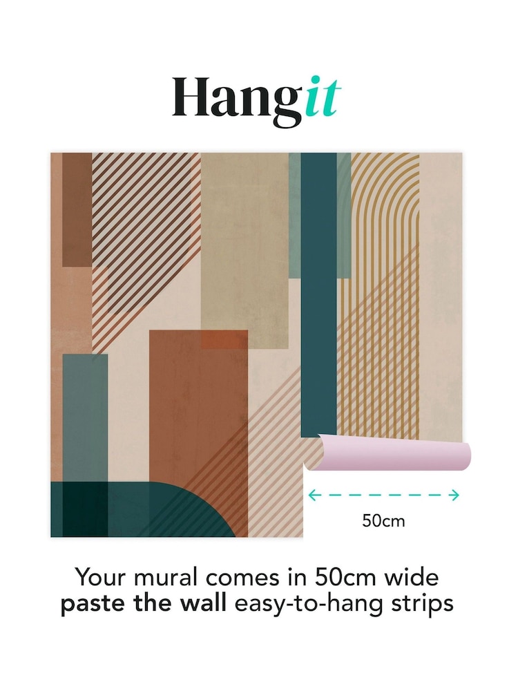 Art For The Home Teal Terracotta Graphic Fixed Size 3M Mural - Image 3 of 3 Art For The Home Teal Terracotta Graphic Fixed Size 3M Mural - Image 3 of 3