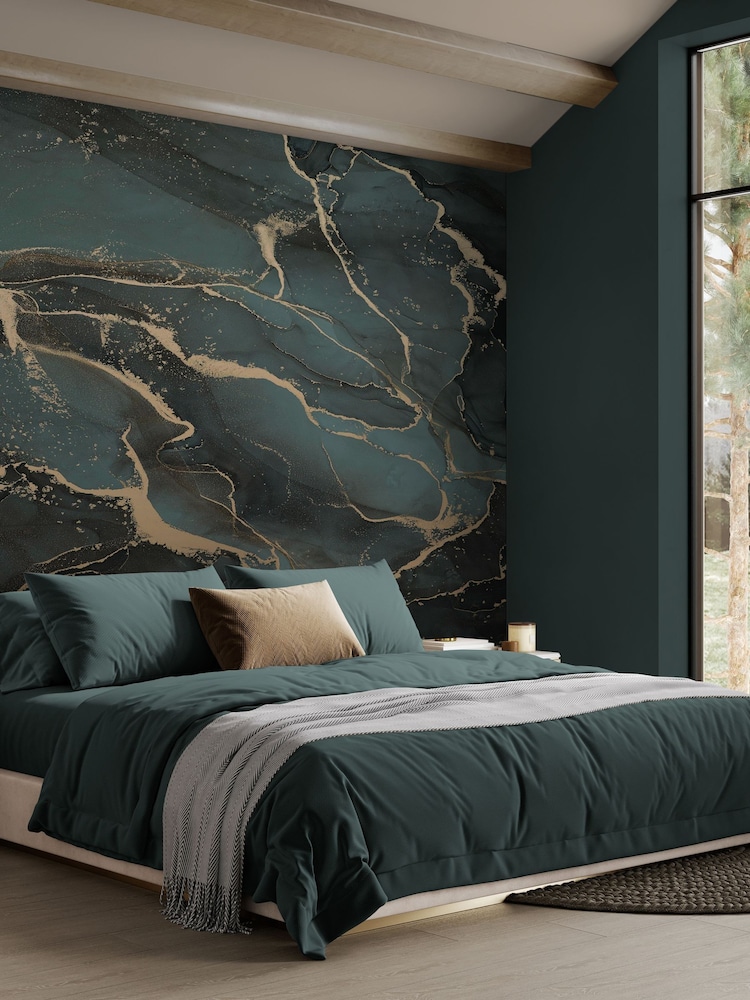 Art For The Home Teal Gold Marble Fixed Size 3M Mural - Image 1 of 5