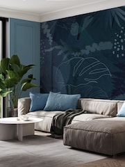 Art For The Home Navy Abstract Leaf Fixed Size 3M Mural - Image 1 of 5