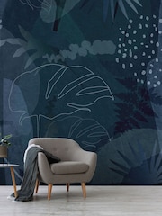 Art For The Home Navy Abstract Leaf Fixed Size 3M Mural - Image 4 of 5