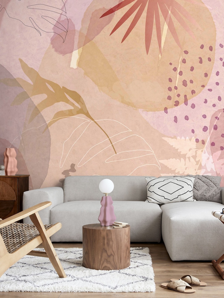 Art For The Home Pink Abstract Leaf Fixed Size 3M Mural - Image 1 of 5 Art For The Home Pink Abstract Leaf Fixed Size 3M Mural - Image 1 of 5
