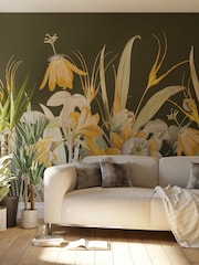 Art For The Home Green Ochre Flora Fixed Size 3M Mural - Image 1 of 2