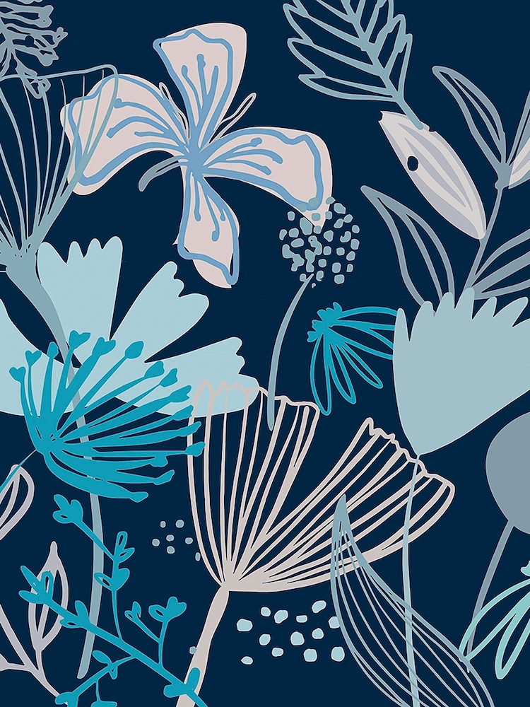 Art For The Home Navy Scandi Floral Fixed Size 3M Mural - Image 2 of 3