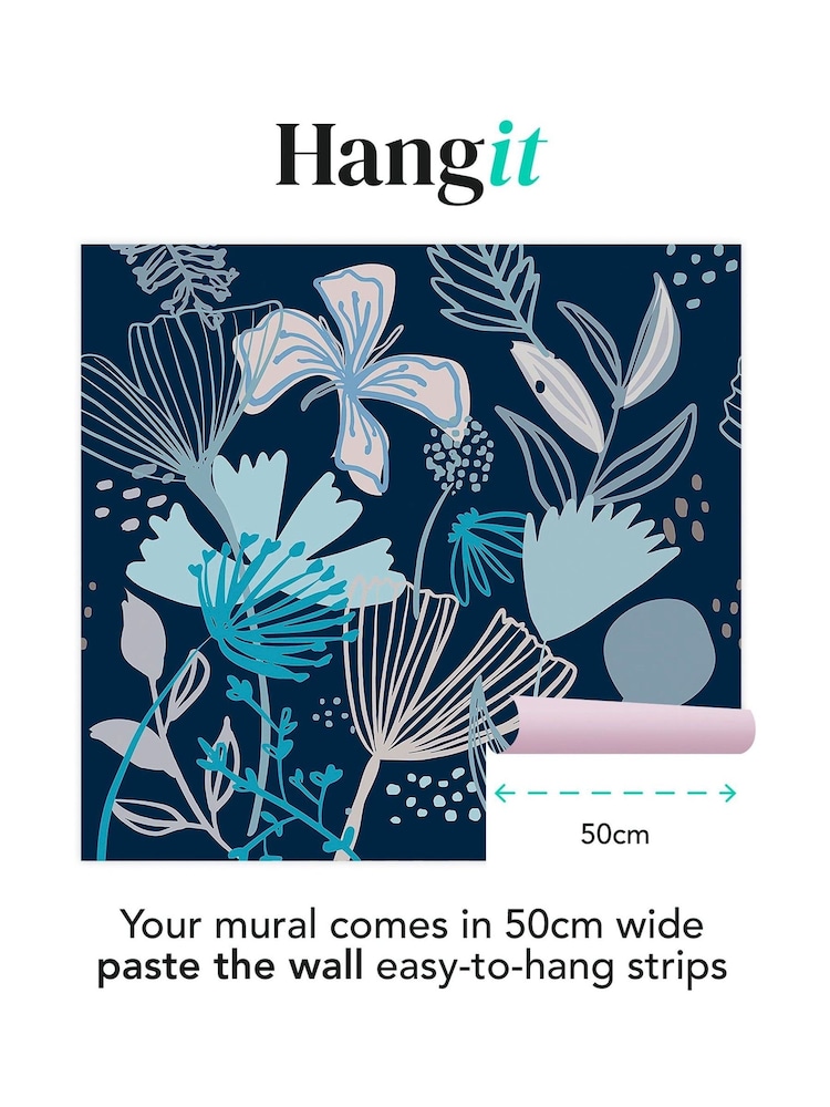Art For The Home Navy Scandi Floral Fixed Size 3M Mural - Image 3 of 3